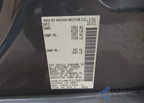 2021 Nissan Altima Sr Fwd from USA, damaged, VIN 1N4BL4CV3MN412989